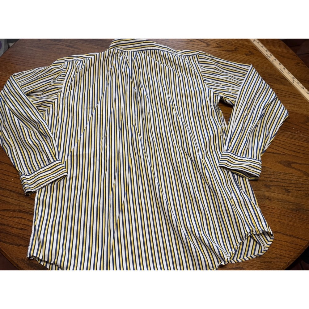 Ralph Lauren Classic Fit Mens 16 L Striped Button Down Shirt Yellow Navy Blue - Picture 5 of 6